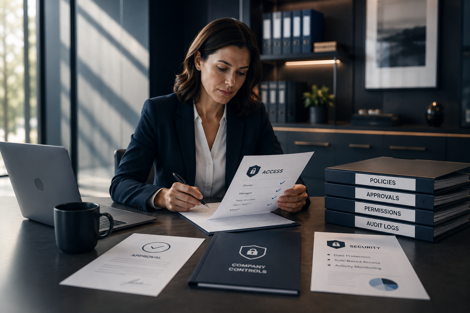 Business owner reviewing reporting and visibility